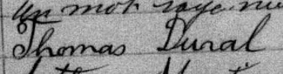 Signature de Thomas Duval: 20 octobre 1886 Signature de Thomas Duval: 20 octobre 1886