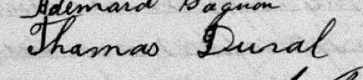 Signature de Thomas Duval: 12 mars 1887 Signature de Thomas Duval: 12 mars 1887