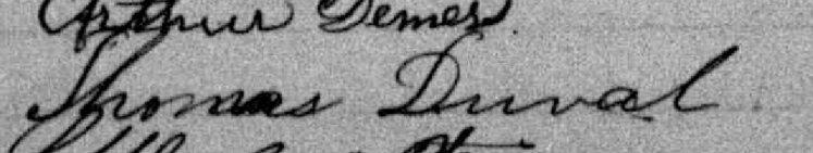 Signature de Thomas Duval: 5 septembre 1888 Signature de Thomas Duval: 5 septembre 1888