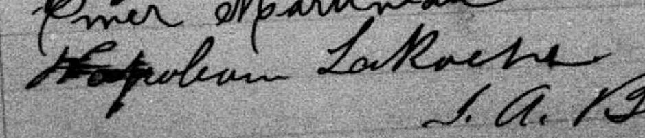 Signature de Napoleon LaRoche: 9 septembre 1891 Signature de Napoleon LaRoche: 9 septembre 1891