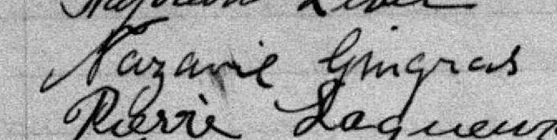 Signature de Nazaire Gingras: 24 juillet 1899 Signature de Nazaire Gingras: 24 juillet 1899