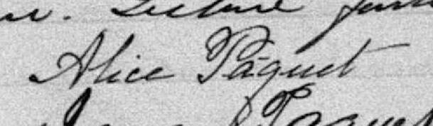 Signature de Alice Pâquet: 30 janvier 1900 Signature de Alice Pâquet: 30 janvier 1900