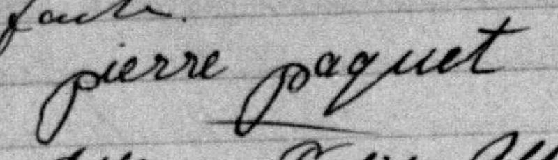 Signature de Pierre Paquet: 24 juin 1875 Signature de Pierre Paquet: 24 juin 1875