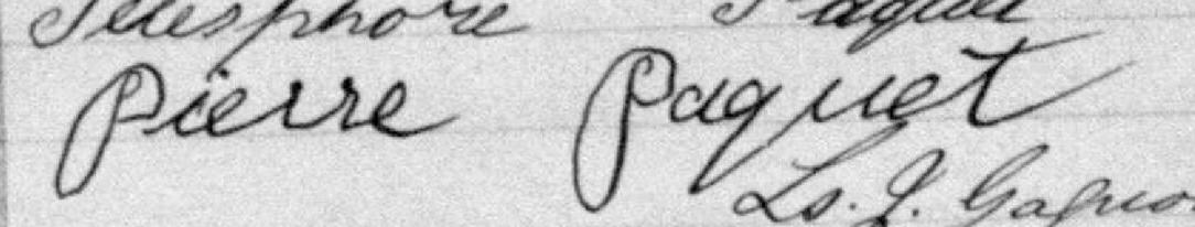 Signature de Pierre Paquet: 24 avril 1888 Signature de Pierre Paquet: 24 avril 1888