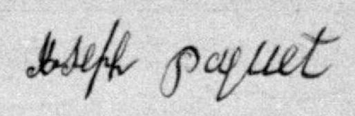 Signature de Joseph Paquet: 19 août 1893 Signature de Joseph Paquet: 19 août 1893