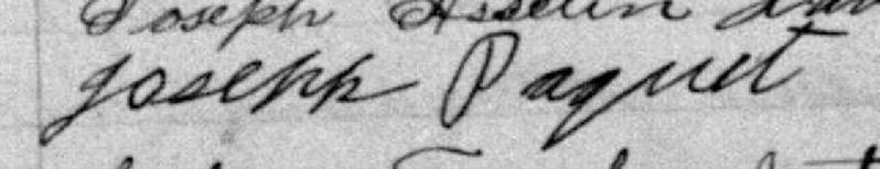 Signature de Joseph Paquet: 30 octobre 1896 Signature de Joseph Paquet: 30 octobre 1896