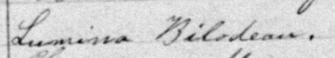 Signature de Lumina Bilodeau: premier mars 1881 Signature de Lumina Bilodeau: premier mars 1881