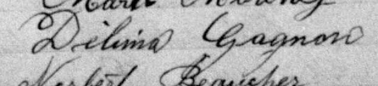 Signature de Délima Gagnon: 26 février 1878 Signature de Délima Gagnon: 26 février 1878