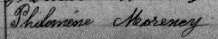 Signature de Philomène Morency: 15 octobre 1875 Signature de Philomène Morency: 15 octobre 1875