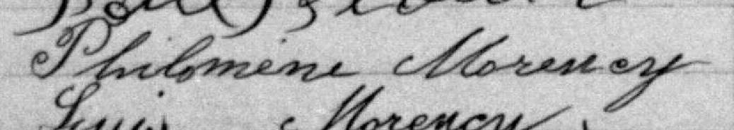 Signature de Philomène Morency: 26 octobre 1875 Signature de Philomène Morency: 26 octobre 1875