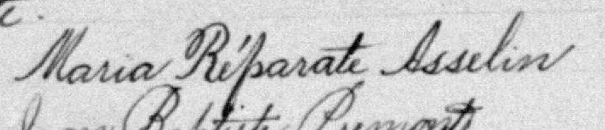 Signature de Maria Réparate Asselin: 23 mai 1890 Signature de Maria Réparate Asselin: 23 mai 1890