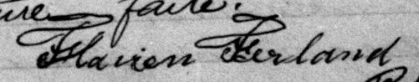 Signature de Flavien Ferland: premier septembre 1896 Signature de Flavien Ferland: premier septembre 1896