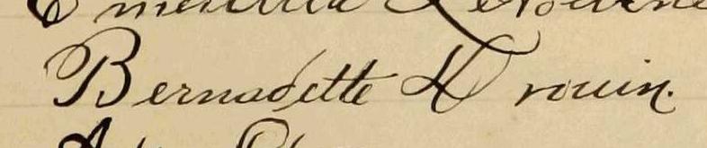 Signature de Bernadette Drouin: 19 août 1901 Signature de Bernadette Drouin: 19 août 1901