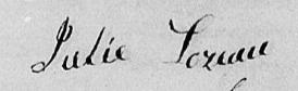 Signature de Julie Lozeau: 9 octobre 1827 Signature de Julie Lozeau: 9 octobre 1827
