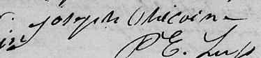 Signature de Joseph Chicoine: premier février 1825 Signature de Joseph Chicoine: premier février 1825