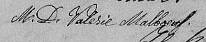 Signature de M. D. Valérie Malboeuf: 16 mars 1856 Signature de M. D. Valérie Malboeuf: 16 mars 1856