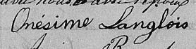 Signature de Onésime Langlois: 14 octobre 1856 Signature de Onésime Langlois: 14 octobre 1856