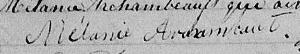 Signature de Mélanie Archambaut: 19 juin 1849 Signature de Mélanie Archambaut: 19 juin 1849