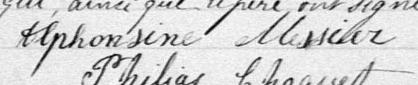 Signature de Alphonsine Messier: 12 janvier 1882 Signature de Alphonsine Messier: 12 janvier 1882