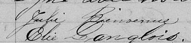 Signature de Julie Bienvenu: 8 septembre 1876 Signature de Julie Bienvenu: 8 septembre 1876