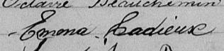 Signature de Emma Cadieux: 12 octobre 1869 Signature de Emma Cadieux: 12 octobre 1869