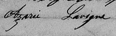 Signature de Azarie Lavigne: 22 février 1857 Signature de Azarie Lavigne: 22 février 1857