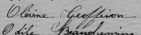 Signature de Olévine Geoffrion: premier septembre 1868 Signature de Olévine Geoffrion: premier septembre 1868