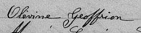 Signature de Olévine Geoffrion: 25 avril 1874 Signature de Olévine Geoffrion: 25 avril 1874
