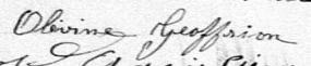 Signature de Olévine Geoffrion: 19 février 1884 Signature de Olévine Geoffrion: 19 février 1884