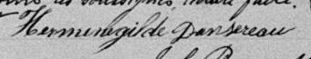 Signature de Hermenegilde Dansereau: 9 mars 1891 Signature de Hermenegilde Dansereau: 9 mars 1891