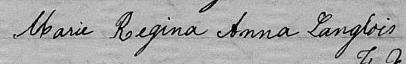 Signature de Marie Regina Anna Langlois: 24 septembre 1876 Signature de Marie Regina Anna Langlois: 24 septembre 1876