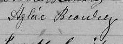 Signature de Aglaé Beaudry: 12 août 1867 Signature de Aglaé Beaudry: 12 août 1867