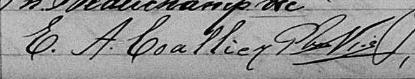 Signature de E. A. Coallier Ptre Vic: 13 avril 1874 Signature de E. A. Coallier Ptre Vic: 13 avril 1874