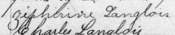 Signature de Zéphirine Langlois: 3 octobre 1884 Signature de Zéphirine Langlois: 3 octobre 1884