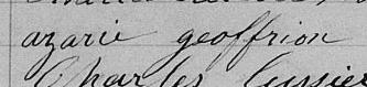 Signature de Azarie Geoffrion: 22 avril 1874 Signature de Azarie Geoffrion: 22 avril 1874