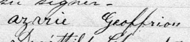 Signature de Azarie Geoffrion: 3 août 1880 Signature de Azarie Geoffrion: 3 août 1880