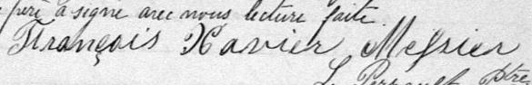 Signature de François Xavier Messier: 12 décembre 1885 Signature de François Xavier Messier: 12 décembre 1885