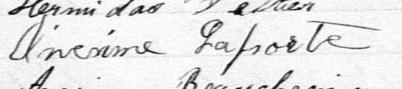 Signature de Onesime Laporte: 6 février 1877 Signature de Onesime Laporte: 6 février 1877