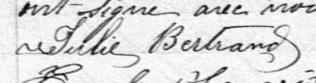 Signature de Julie Bertrand: 29 octobre 1885 Signature de Julie Bertrand: 29 octobre 1885
