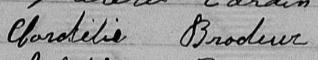 Signature de Cardélie Brodeur: 7 avril 1875 Signature de Cardélie Brodeur: 7 avril 1875
