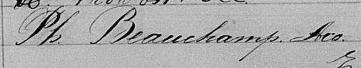 Signature de Ph. Beauchamp Aco.: 30 août 1874 Signature de Ph. Beauchamp Aco.: 30 août 1874