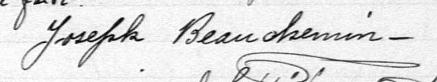 Signature de Joseph Beauchemin: 24 février 1884 Signature de Joseph Beauchemin: 24 février 1884