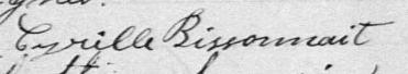 Signature de Cyrille Bissonnait: 4 février 1879 Signature de Cyrille Bissonnait: 4 février 1879