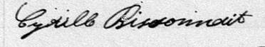 Signature de Cyrille Bissonnait: 19 décembre 1879 Signature de Cyrille Bissonnait: 19 décembre 1879