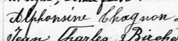 Signature de Alphonsine Chagnon: 21 janvier 1885 Signature de Alphonsine Chagnon: 21 janvier 1885