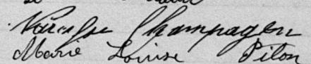 Signature de Narcisse Champagen: 9 février 1886 Signature de Narcisse Champagen: 9 février 1886