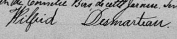 Signature de Wilfrid Desmarteau: 13 août 1889 Signature de Wilfrid Desmarteau: 13 août 1889