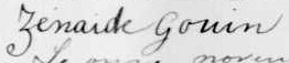 Signature de Zenaïde Gouin: 11 novembre 1907 Signature de Zenaïde Gouin: 11 novembre 1907