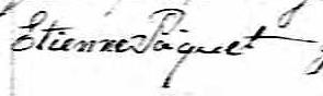 Signature de Etienne Pâquet: 15 avril 1842 Signature de Etienne Pâquet: 15 avril 1842
