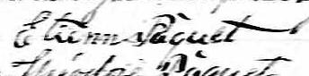 Signature de Etienne Pâquet: 8 janvier 1850 Signature de Etienne Pâquet: 8 janvier 1850